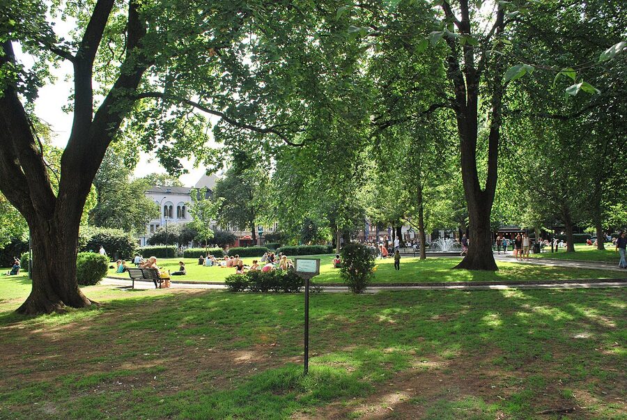Olaf Ryes plass in Grunerlokka, Oslo, in summer