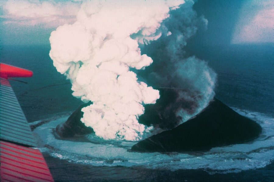 Surtsey emerging from the sea in 1963